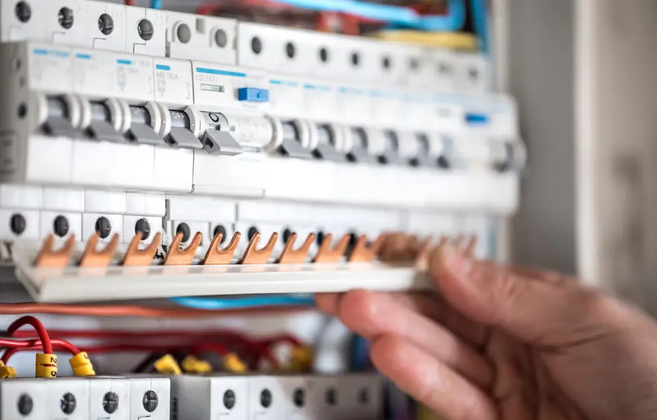 Circuit breakers and wiring in an electrical switchboard